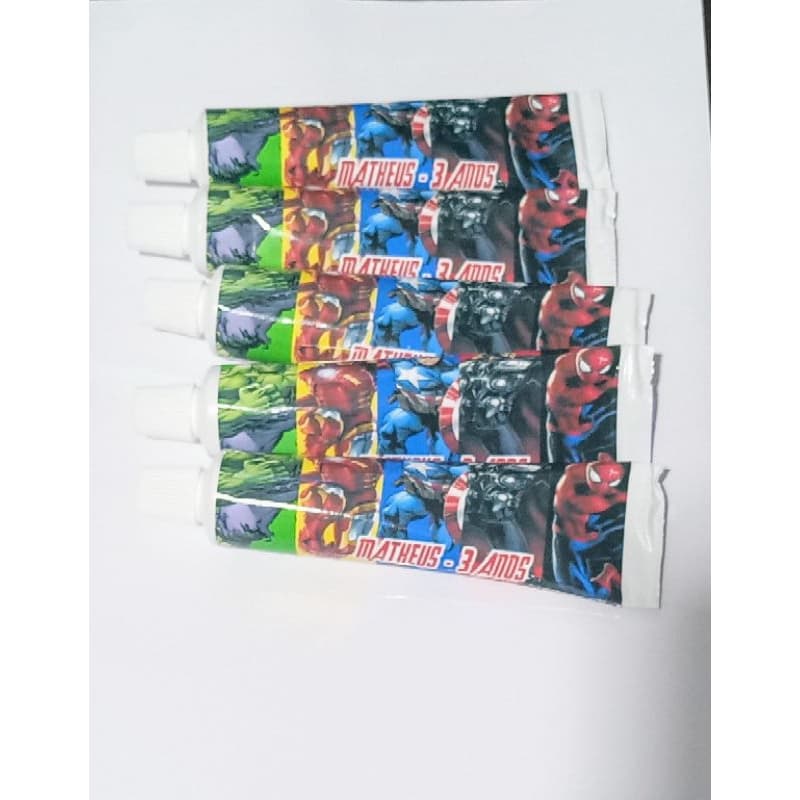 40  unidades de creme dental personalizados no tema desejado + escova simples