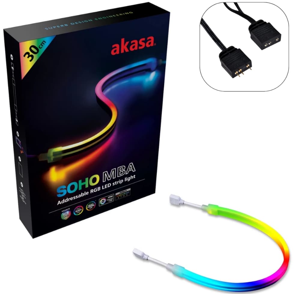 Fita LED ARGB 5V Premium Endereçável 3 Pinos AKASA SOHO 30cm Magnética Fácil Instalação