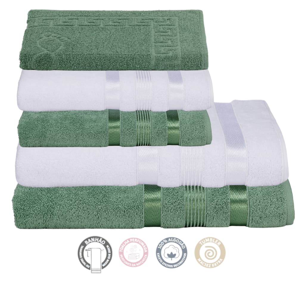 Kit Toalhas Suprema Fio Penteado 100% Algodão Banhão Rosto e Piso