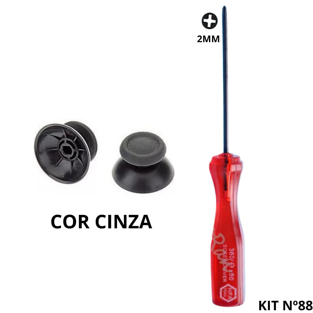 Kit Par Botão Para Analógico Controle Cinza Ps4 Joystick + Chave Phillips 2mm de 11cm