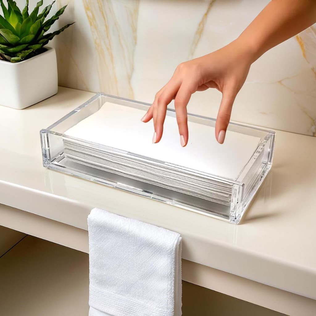 Bandeja Toalheiro Acrílico Transparente 6mm  Lavabo Toalhas Interfolha Papeleira Comercial Padrão