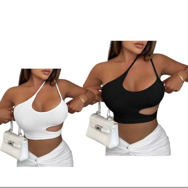 Kit 2 Cropped Alça Lateral Vazado Assimétrico Verão Moda Gringa Carnaval 2026