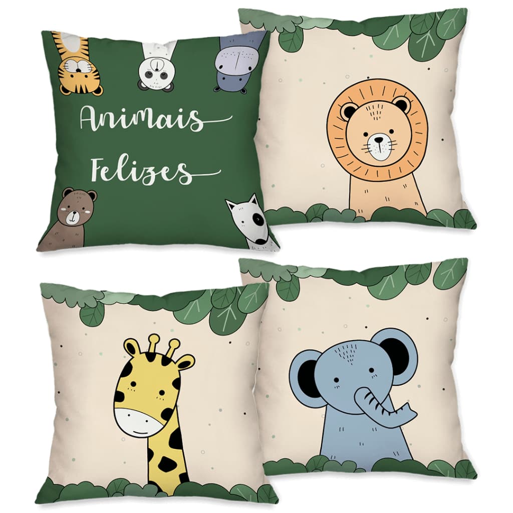 Kit com 4 Capas para Almofadas Decorativas Exclusivo Infantil 45X45cm Safari