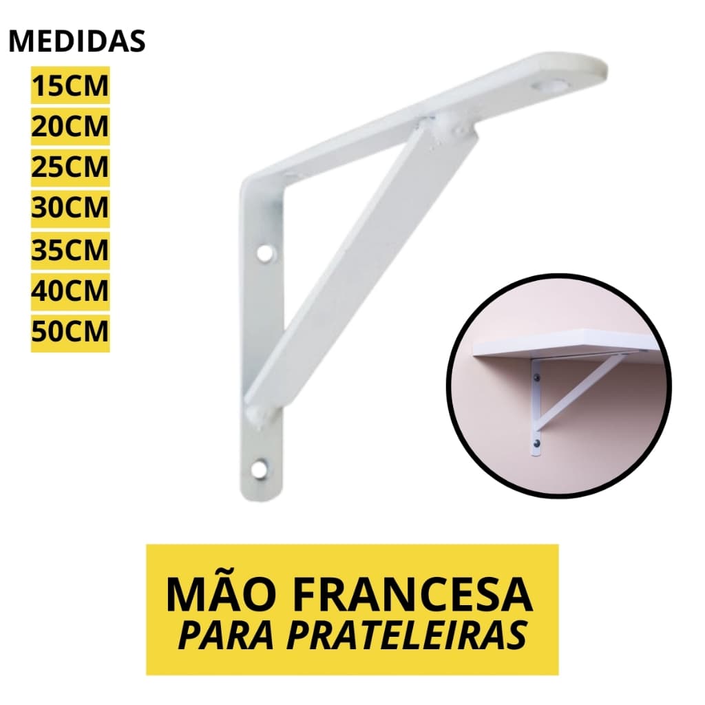 Suporte De Prateleira Cantoneira Branca Mão Francesa Para Sustentar Prateleira Varias Medidas