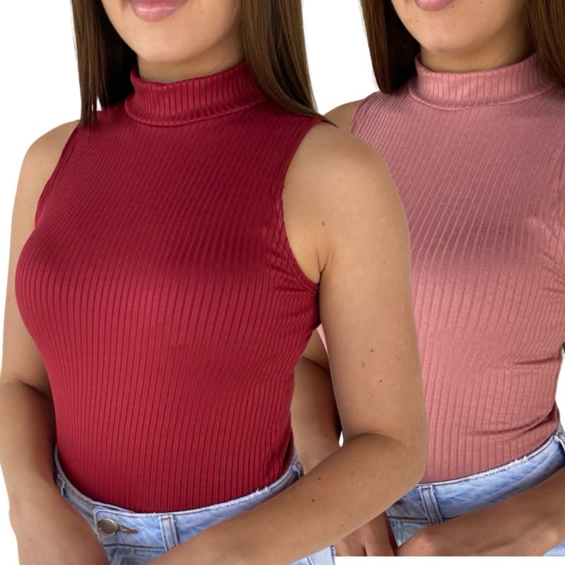 kit 2 Blusa feminina canelada gola alta Regata feminina canelada