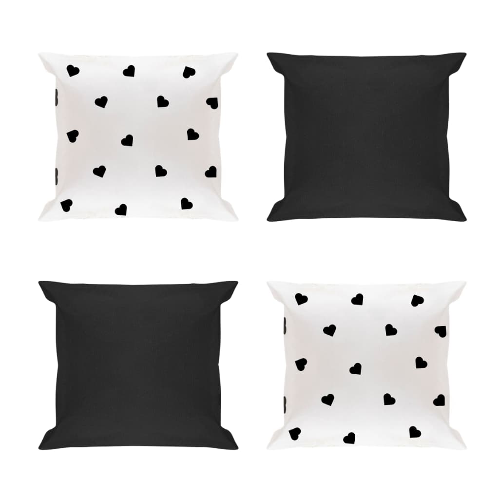 Kit 4 Capas de Almofada Sala Quarto 45x45cm Coração Preto 180 Fios 100% Algodão