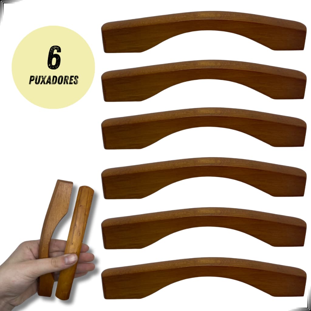 Kit 6 Puxadores de Madeira Invernizados para Móveis e Gavetas - 15cm - Estilo Rústico e Moderno