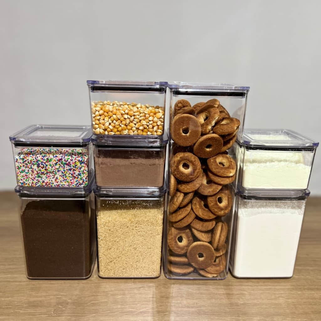 Kit 8 Pote Hermético De Acrilico Quadrado Para Alimentos De Cozinha