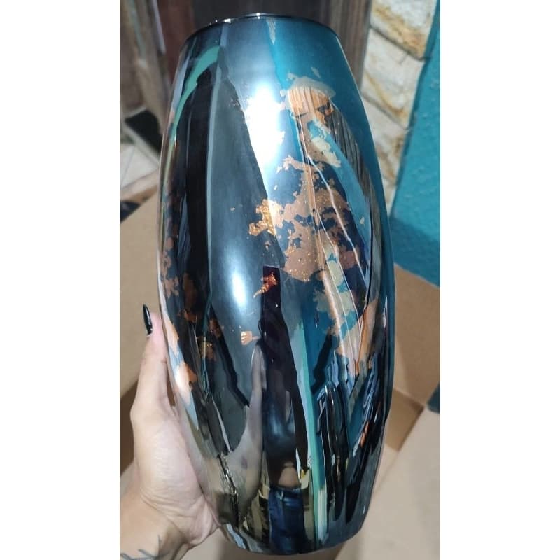 Vaso Rômulo de vidro com efeito Marmorizado 30cm
