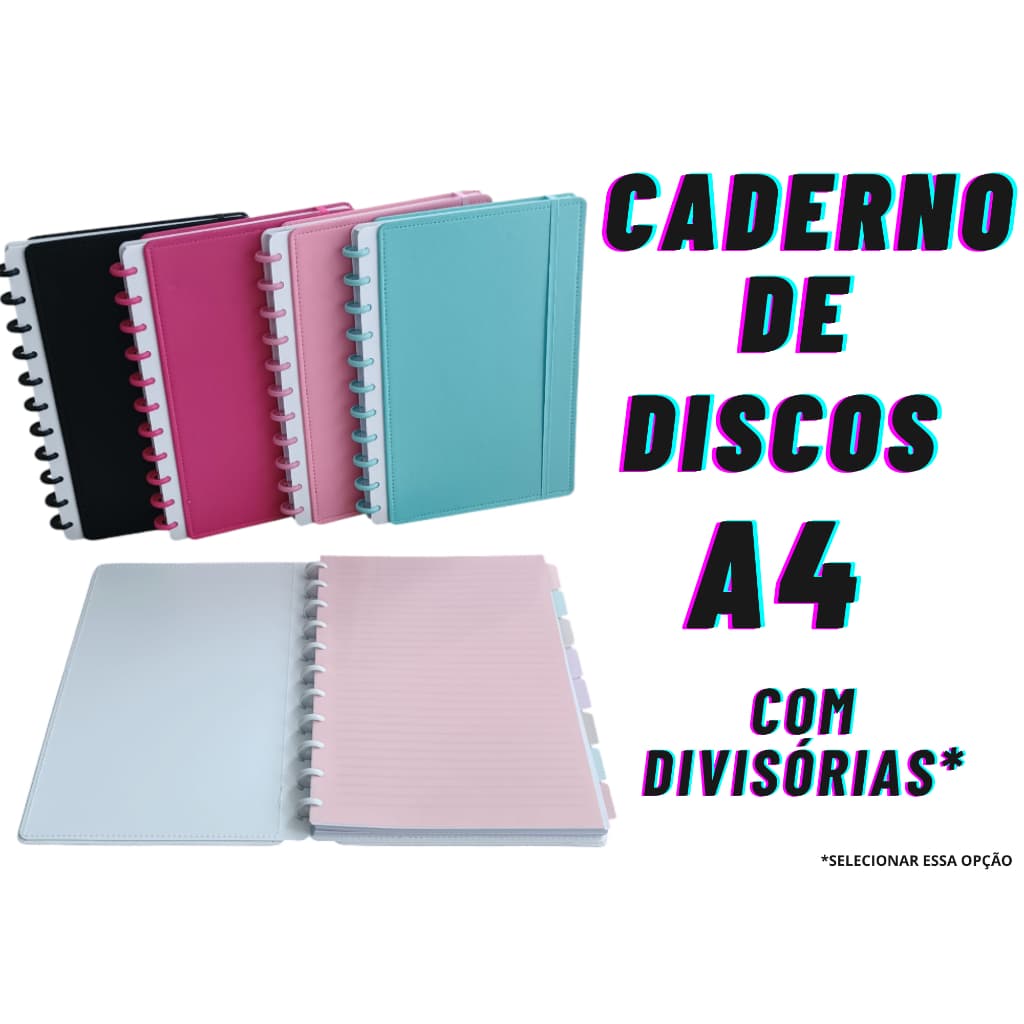 Caderno de discos A4  Estilo Inteligente com Divisórias Tamanho GG - 11 Discos com Folhas reposicionáveis
