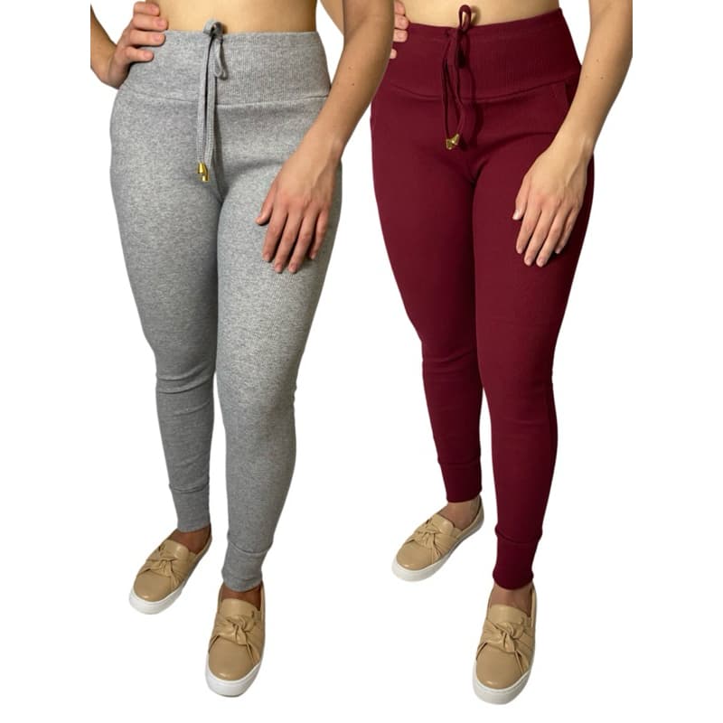 kit 2 Calça feminina jogger cintura alta ribana canelada estilo moletom