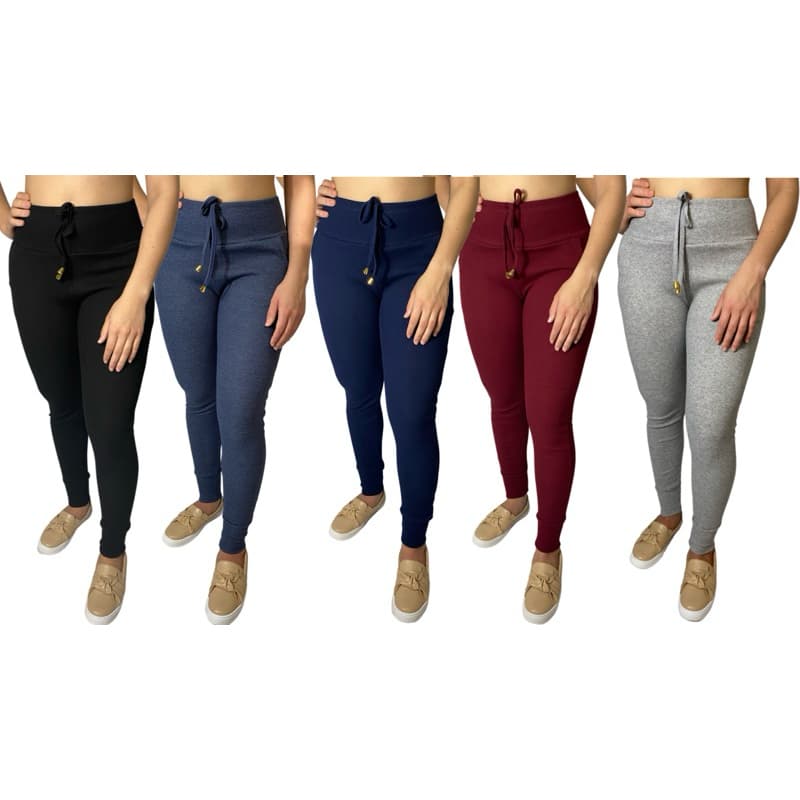 Kit 5 calça feminina cintura alta Tipo moletom Cores variadas