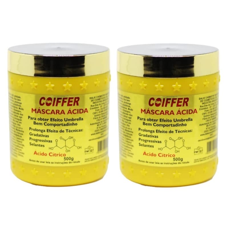 Kit Com 2 Máscara Àcida Cabelo Liso Por Mais Tempo Coiffer 500g