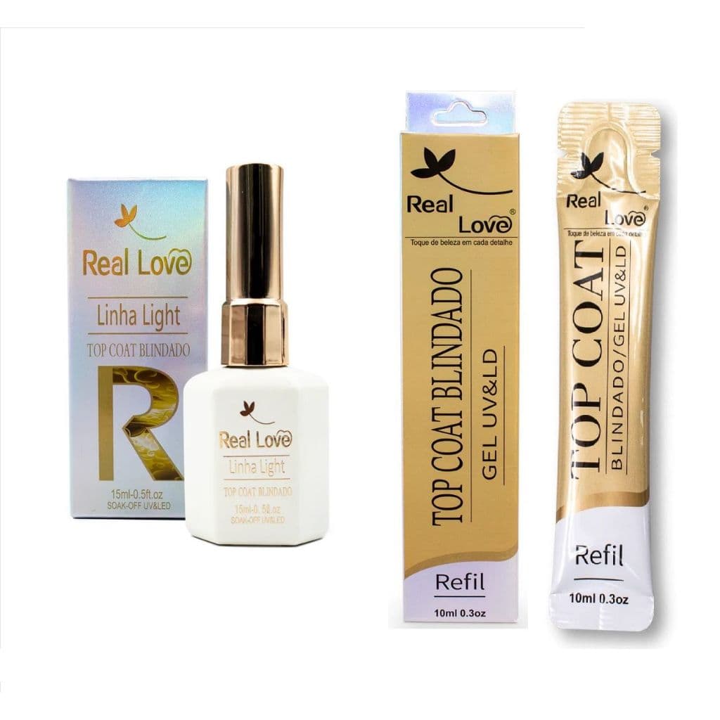 Kit Top Coat Blindado + Refil Top Coat Blindado Real Love Finalizador Unhas Gel