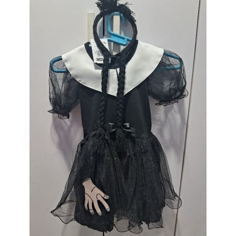 Vestido Vandinha Vandinha Fantasia Para Festa Infantil Tam 6 Para Crianças De 5 a 6 anos