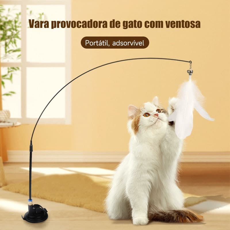 Brinquedo Varinha Gato Passaro Com Ventosa Fixa No Chao