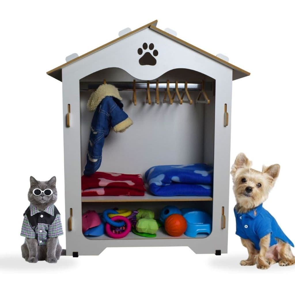 Roupeiro Pet MDF para Roupas de Cachorro e Gato – Organizador com Prateleiras