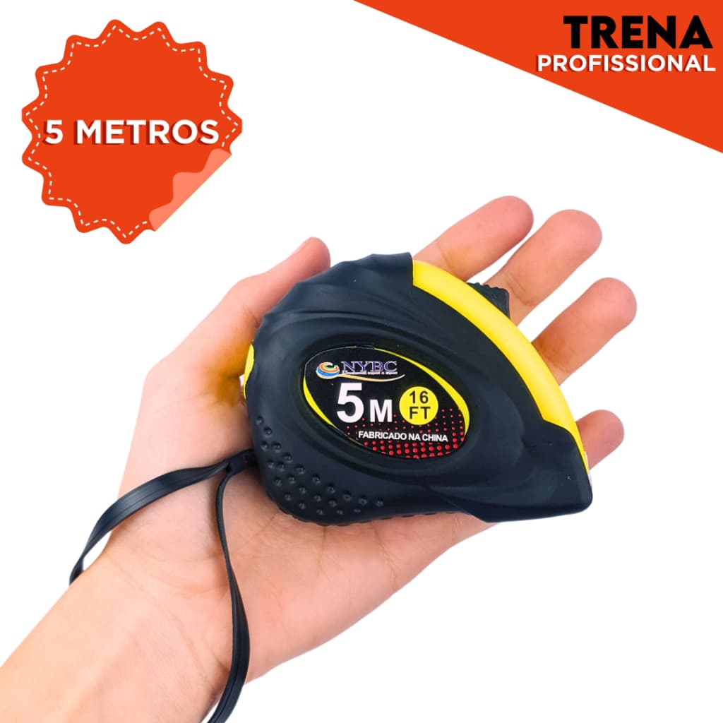 Trena De Aço Emborrachada Amarela - Com 5 Metros Profissional - Nybc