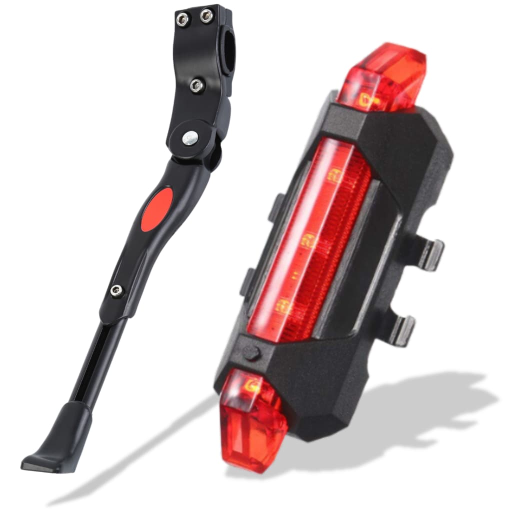 Kit Lanterna Sinalizador Traseiro Bike Recarregável + Descanso Pezinho de Bike Bicicleta
