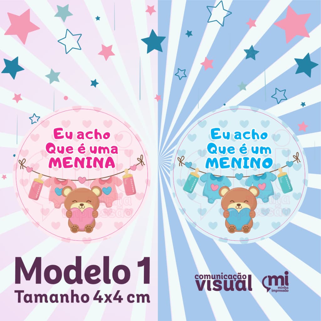 Kit 120 Adesivos selo Chá Revelação Menina ou Menino Eu Acho - Chá de bebê - Medida 4x4