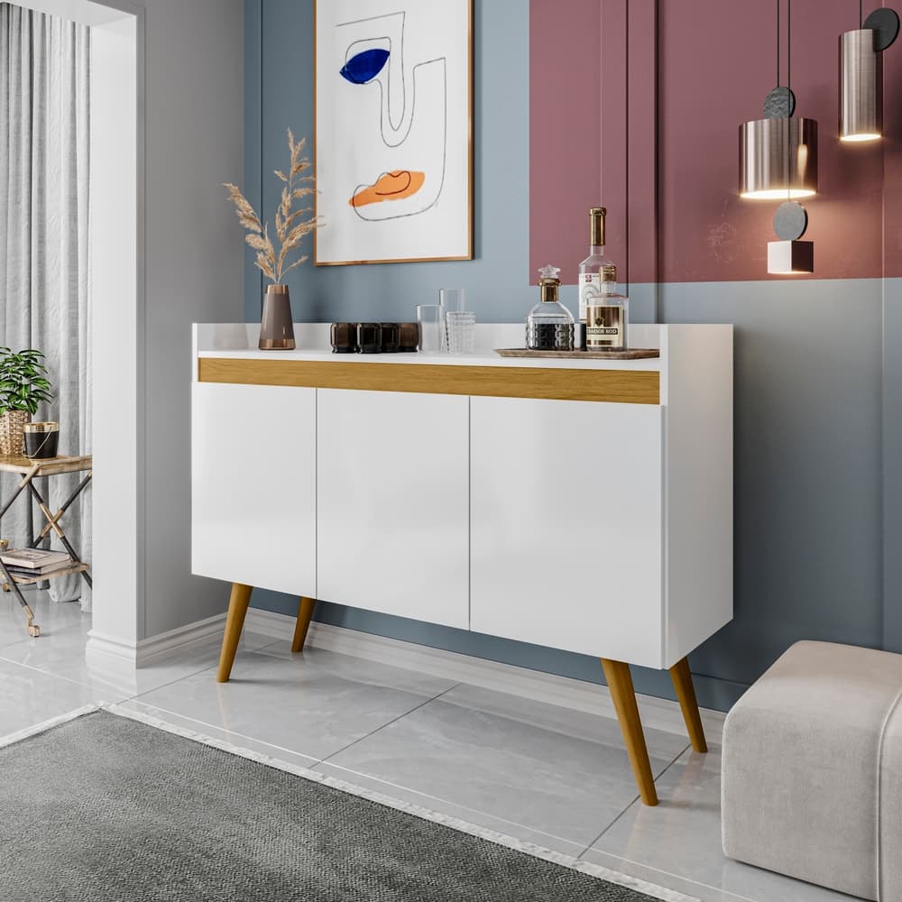 Aparador Buffet 3 Portas Sala Com Pés De Madeira Organizador Multiuso De Casa OFF Flex