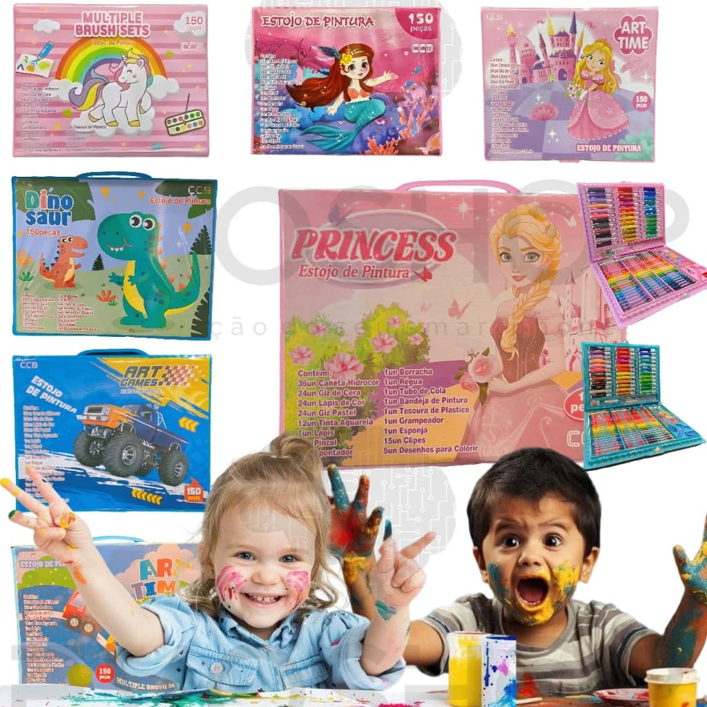 Estojo Maleta de Pintura Infantil 150 Peças Desenhos Para Colorir Completa