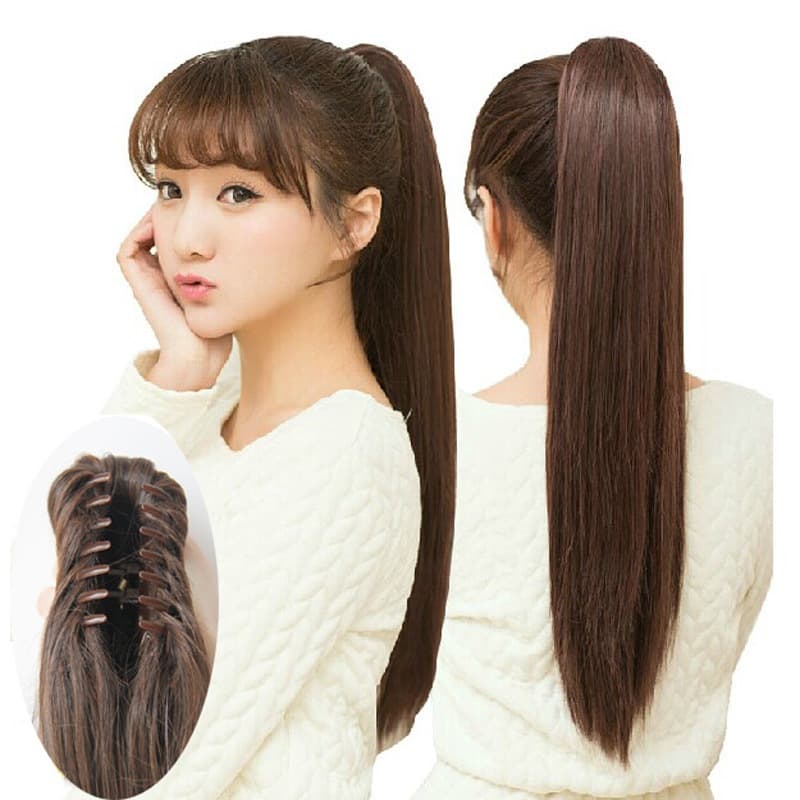 Aplique Cabelo Orgânico Rabo de Cavalo Liso Ondulado fio sem brilho com Piranha