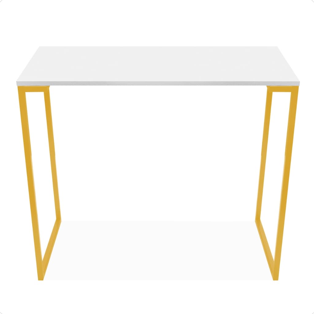 Bancada Industrial Ferro Aparador 90 cm Branco Base Dourada