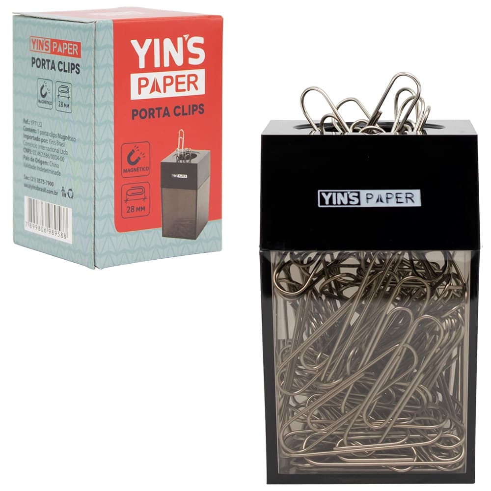 PORTA CLIPS MAGNETICO DE PLASTICO QUADRADO YINS PAPER 7X4,5CM NA CAIXA