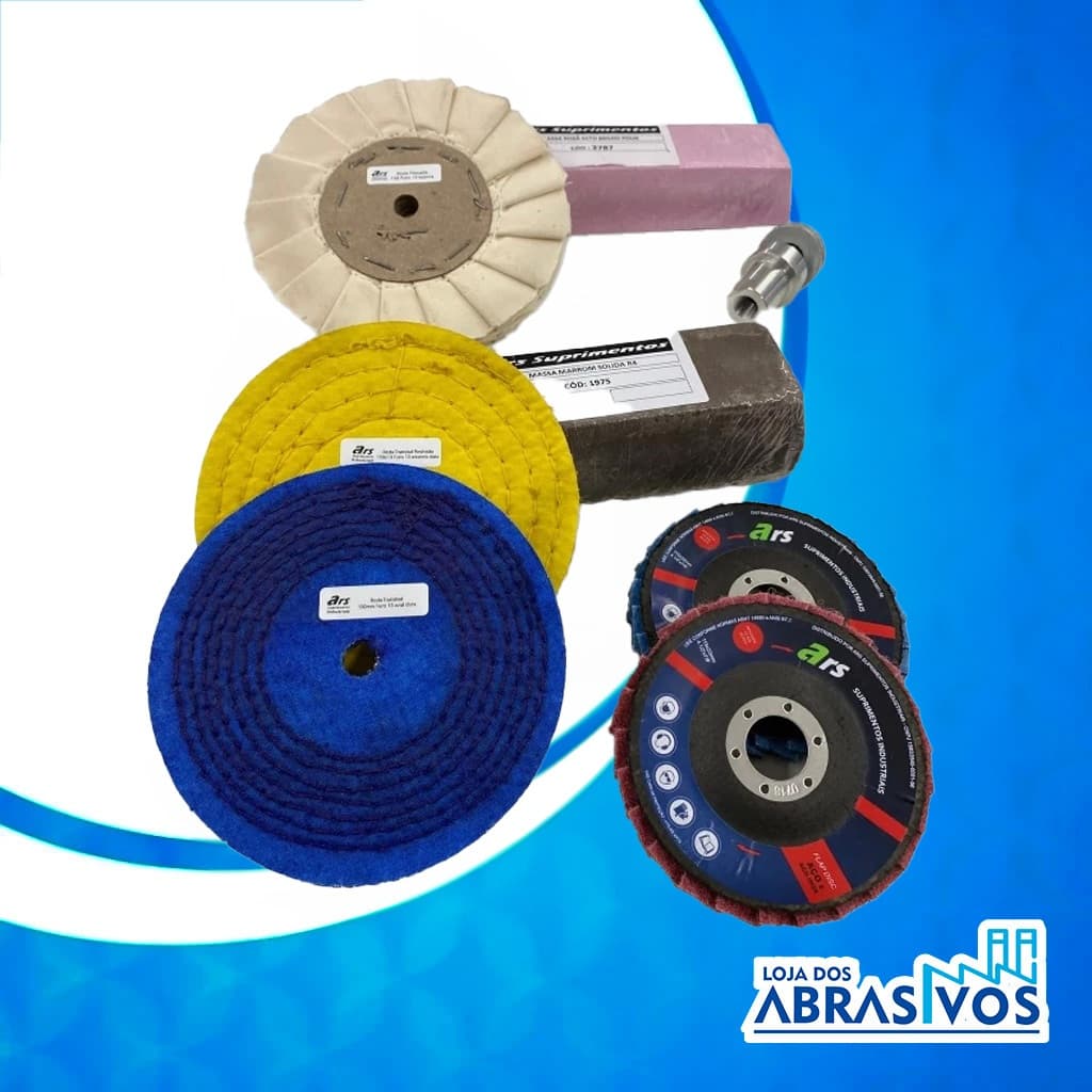 Kit para Polimento Standard - Flap, Roda, Suporte e Massas - Kit para Polir Inox ou Alumínio