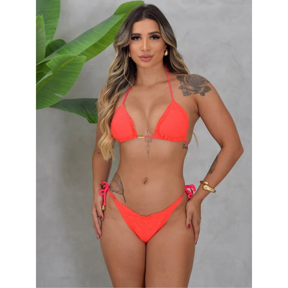 Biquíni Cortininha Feminino Calcinha de amarrar na lateral Levanta bumbum Fio-dental Praia Piscina Verão