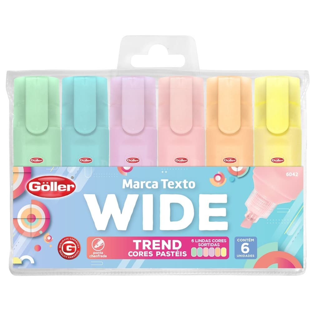 Marca Texto Mini Big Trend 6 Unidades Cores Pastéis-Göller