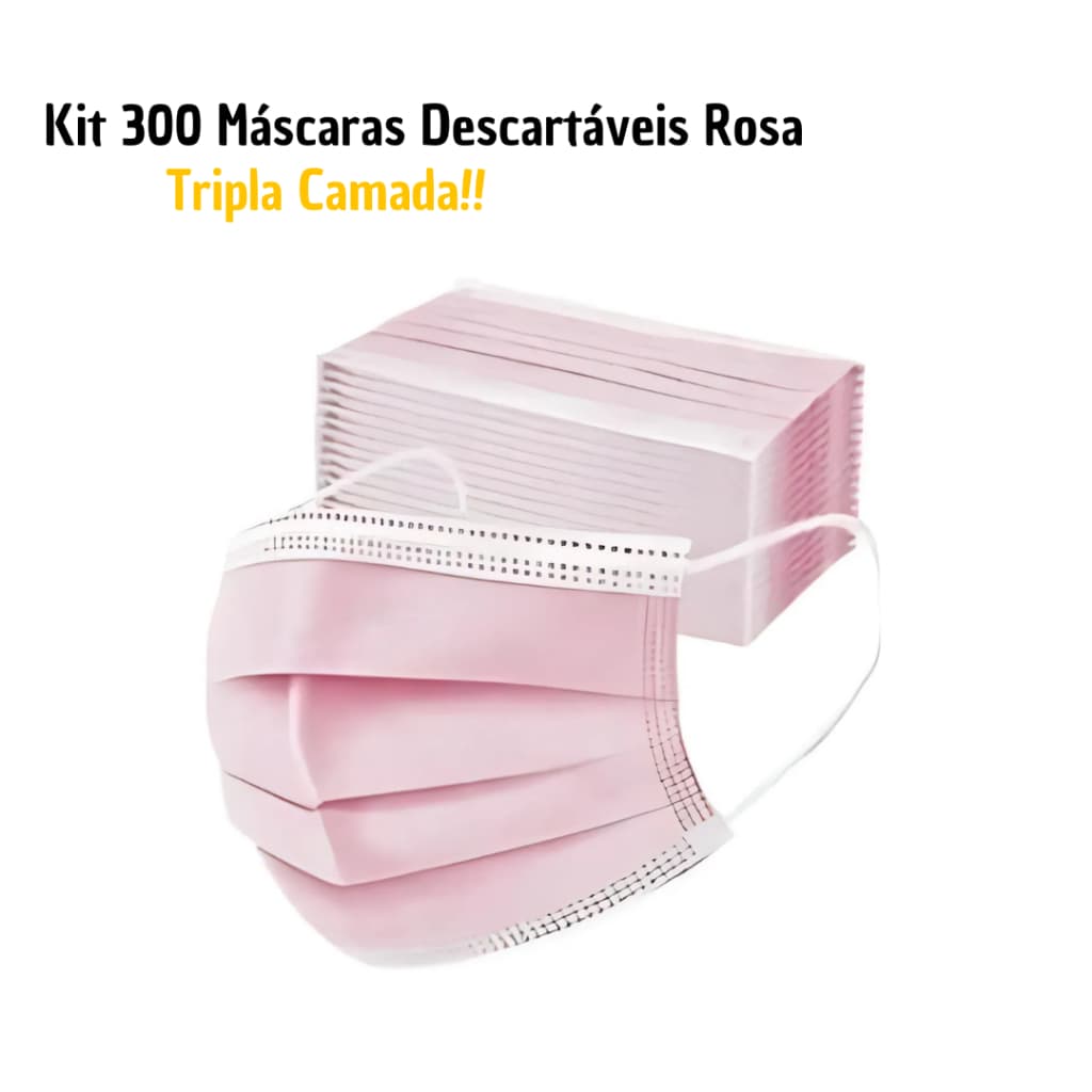 300 Máscara Tripla Camada Adulto Feminina ROSA Tripla Proteção