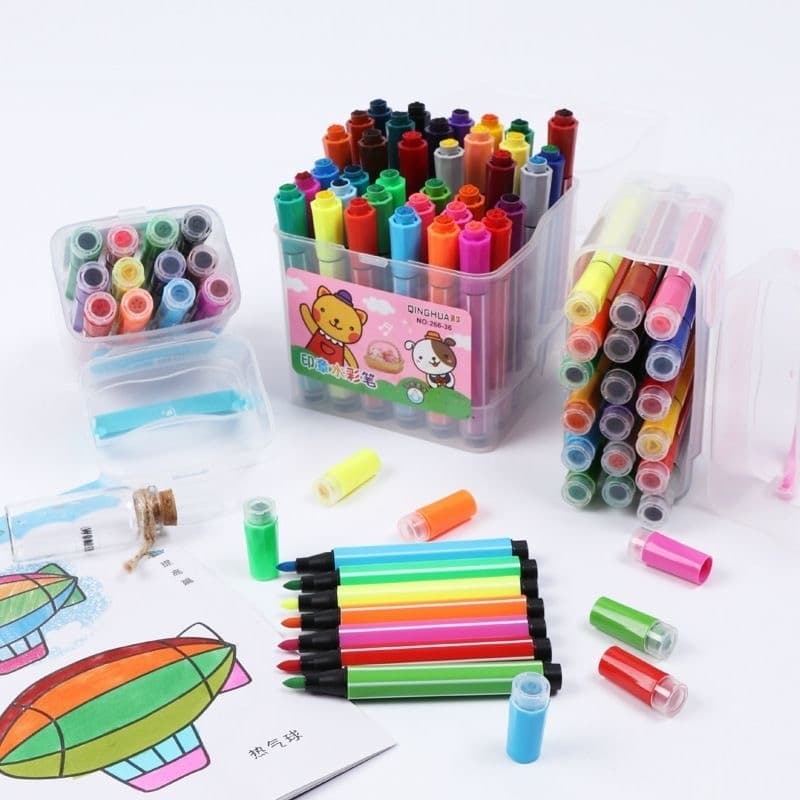 kit de 18 canetinhas hidrográfica lavável com carimbo