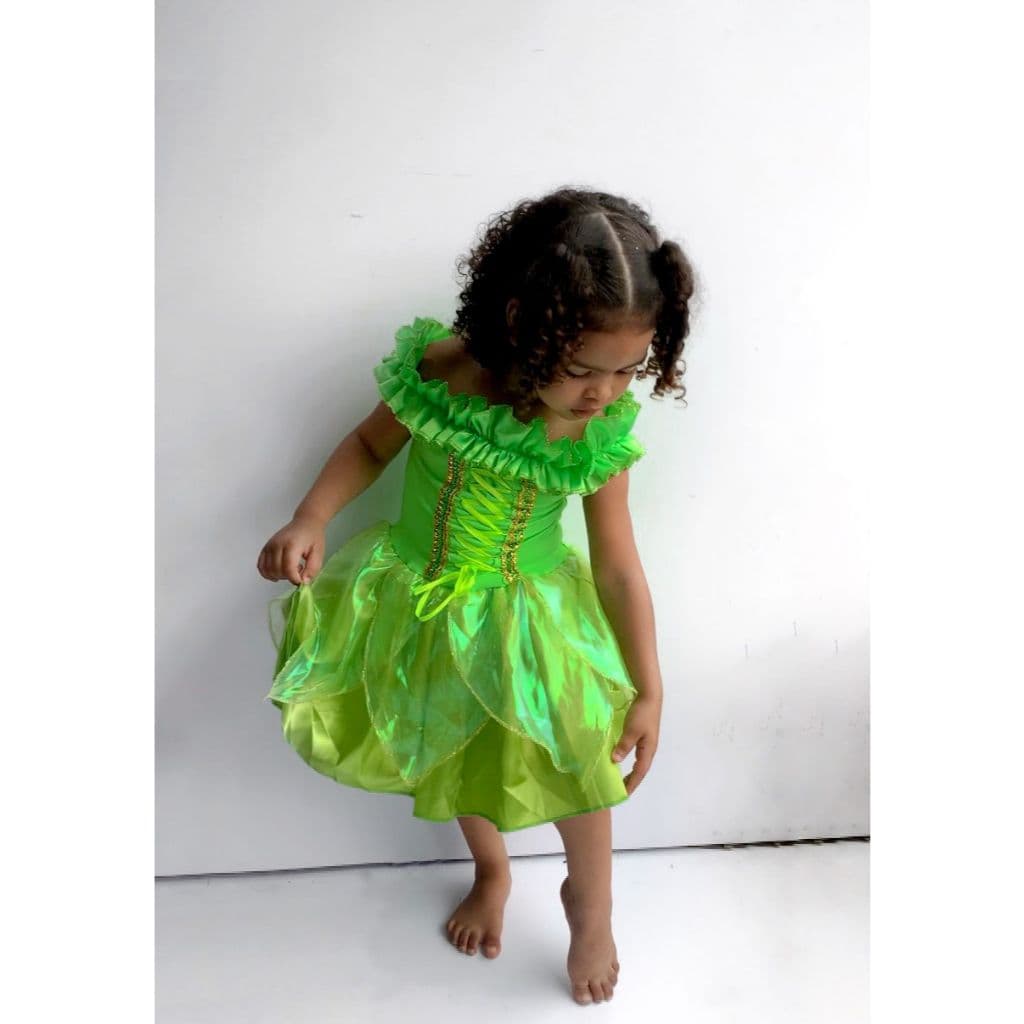 Vestido Fantasia Fadinha Fada verde Luxo Infantil e Adulto
