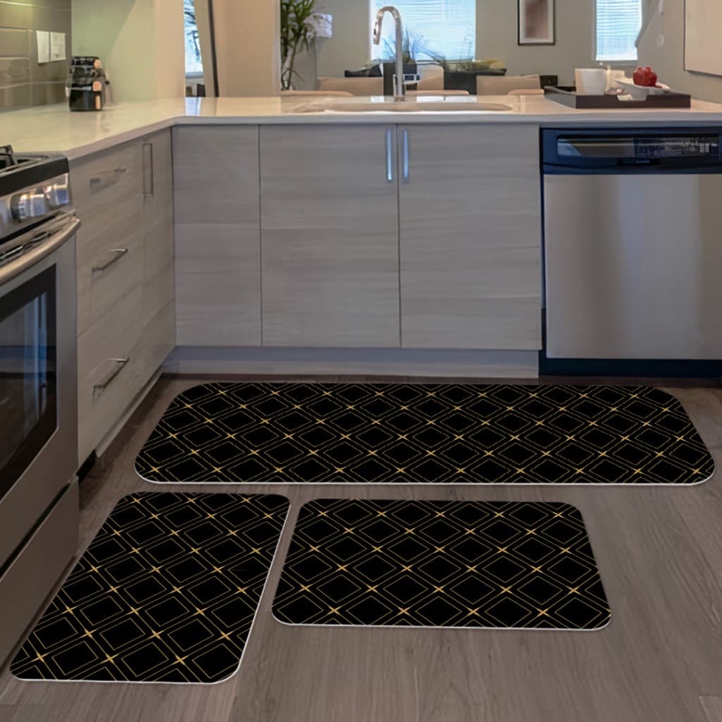 Kit com 3 Tapetes para Cozinha Decorativos Exclusivo Losango