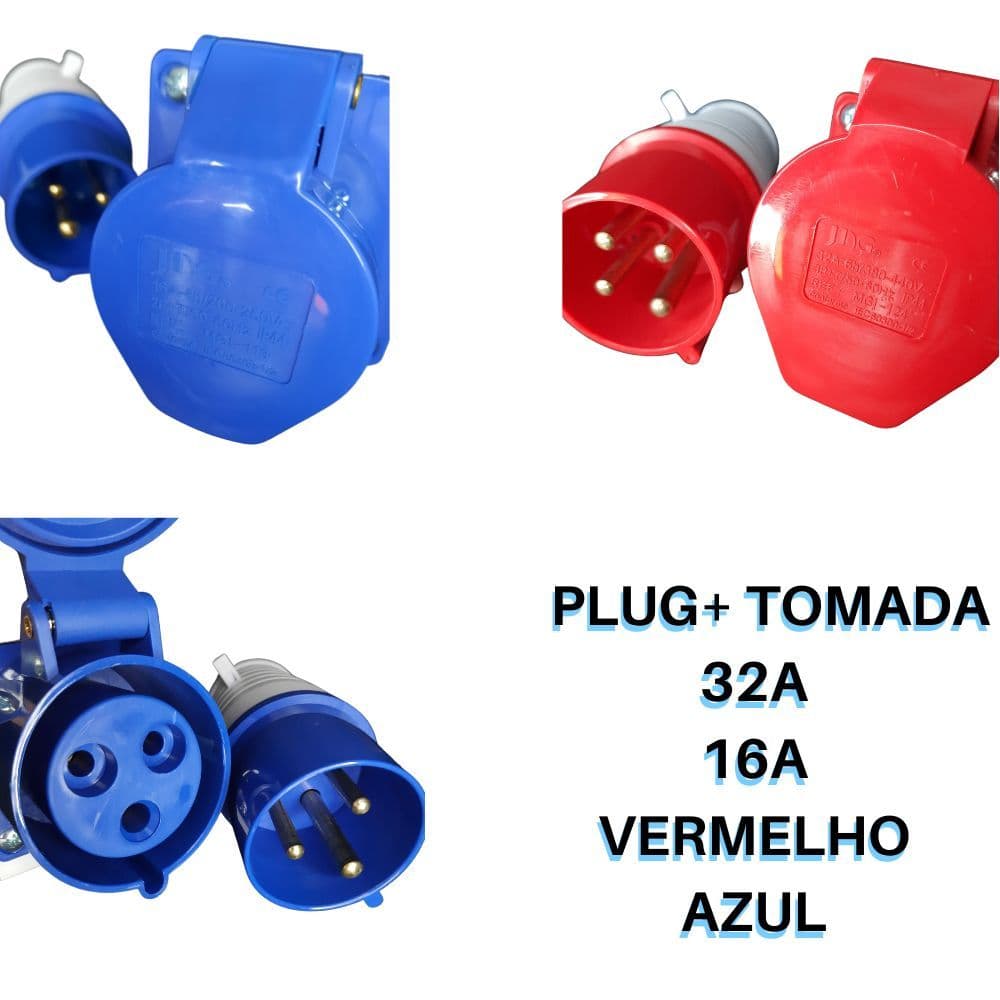 Conjunto De Plug E Tomada Industrial Faça sua Escolha 16A e 32A Azul e Vermelho