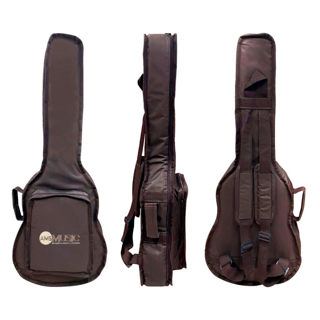 CAPA BAG ALMOFADADA P/ VIOLÃO TAGIMA BABY COM ALÇAS E BOLSO - MARROM