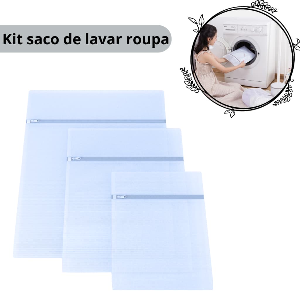 Sacos para lavar roupas na máquina ou tanquinho - saco de roupa -kit c/ 3 pç