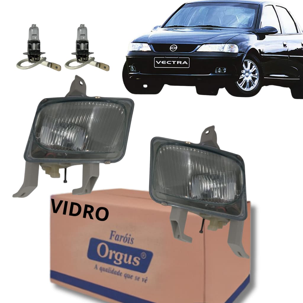 Par Farol Auxiliar Vectra 1996 1997 1998 1999 + Lâmpadas - Lente de Vidro - Orgus