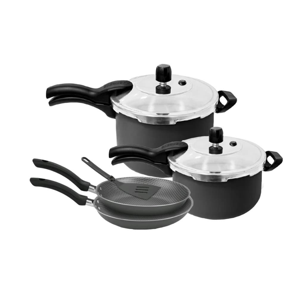 Kit Panela De Pressão 4,5l + Panela De Pressão 3l + 2 Frigideiras Antiaderentes