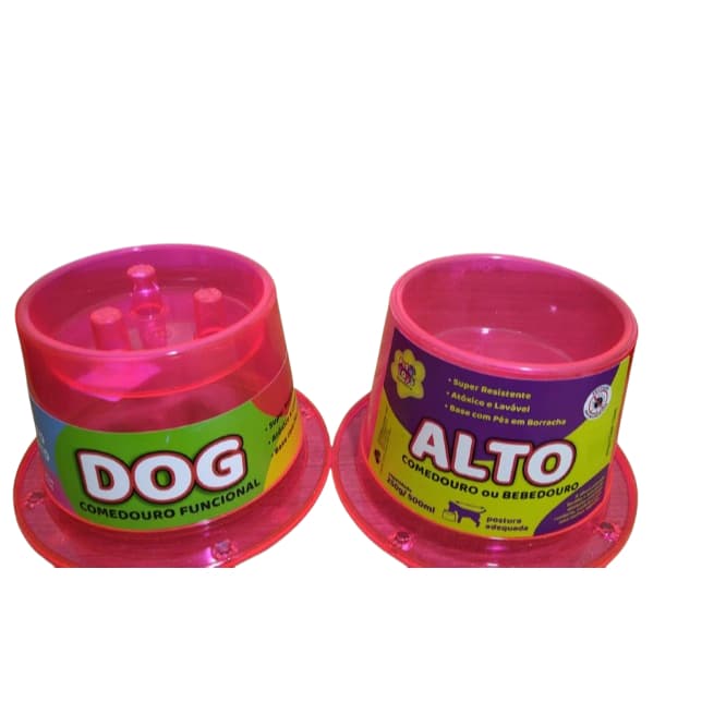 Kit Duas Peças Comedouro Funcional Lento 250ml +  Bebedouro Alto 500m Pet Toys Cachorro Antiformiga