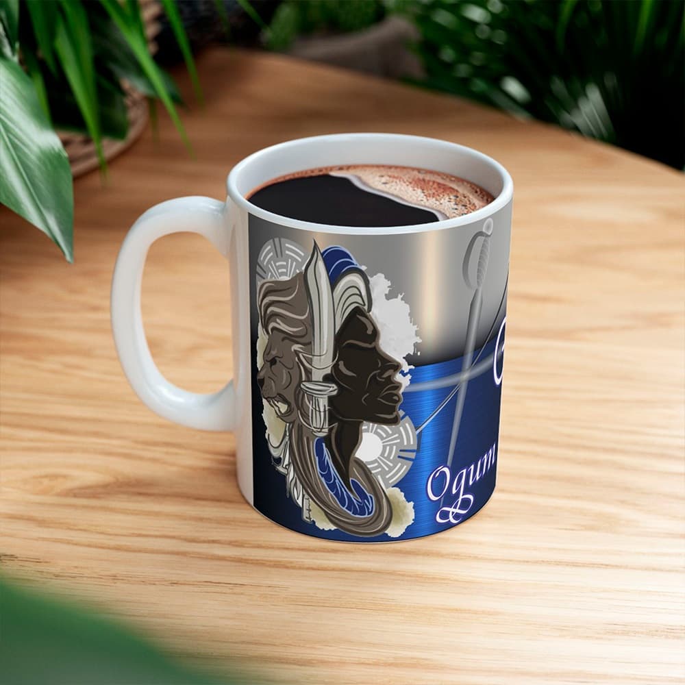 Caneca de Ceramica 325ml Orixa Ogum branca personalizada Xicara e copo