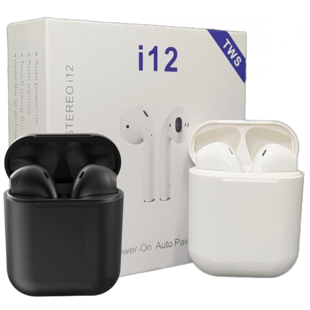 Fone Bluetooth 5.0 I12 Tws Intra Auricular Compatível Android E iOS Cores Preto E Branco