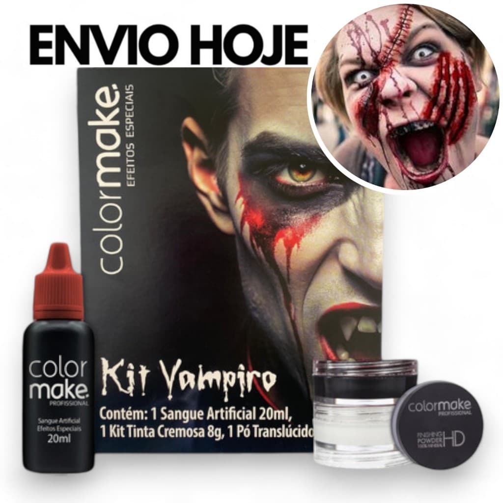 KIT MAQUIAGEM HALLOWEEN EFEITOS ESPECIAIS VAMPIRO SANGUE FALSO HALLOWEEN COLORMAKE OFERTA