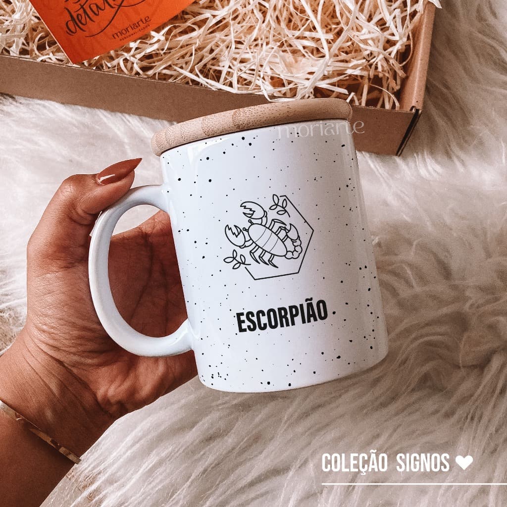 Caneca personalizada signos +tampa de bambu, presente criativo, presente amiga