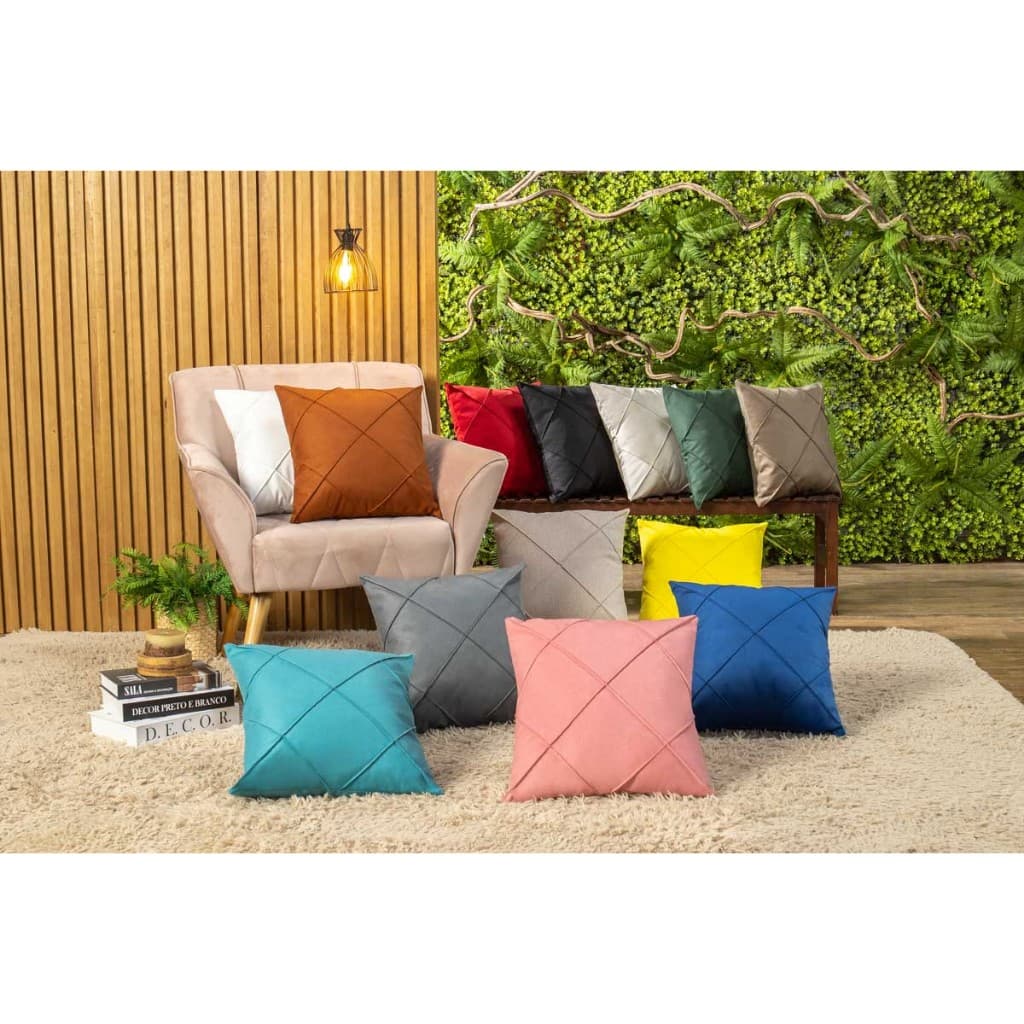 Capa de Almofada Avulsa Drapeada 45x45cm Alto Relevo Suede Macio para Sala