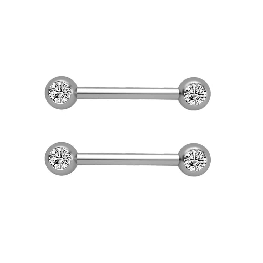 Kit2 Piercing Barra Aço Para Mamilo Formato Redonto Cristal (Rosca interna)
