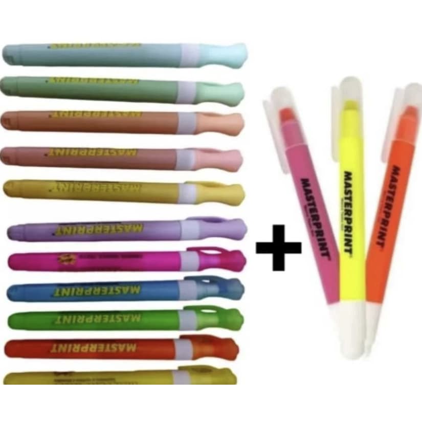 Kit 12 Marca Texto Slim (6 Neon + 6 pastel) + 3 Marca Texto Gel Amarela Rosa Laranja Masterprint