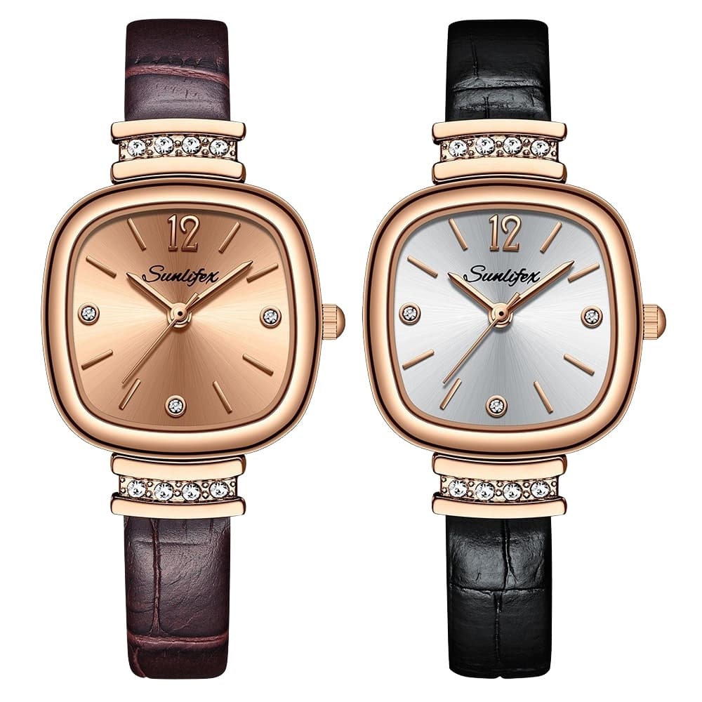Sunlifex+Caixa Original Relógio Feminino Relógio À Prova D'água Relógio Feminino Quartzo Couro Pulseira